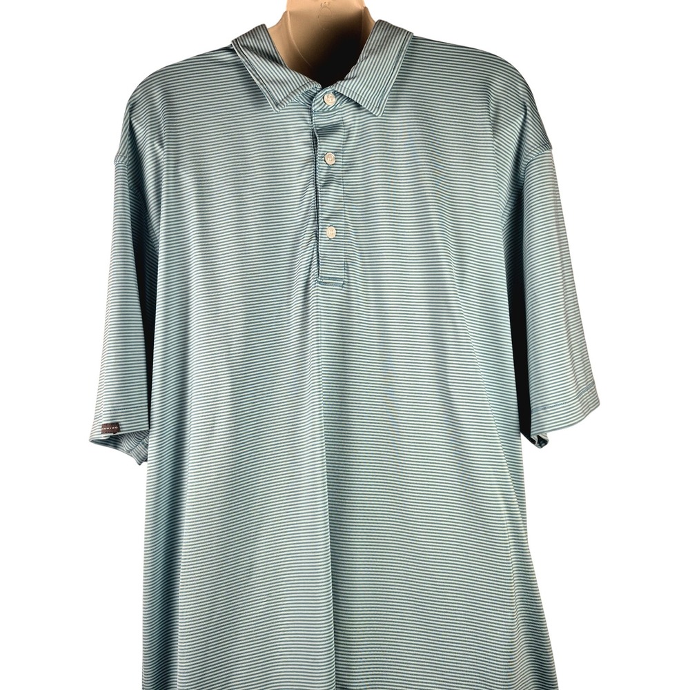 Dunning Golf Mens XL Teal Striped Performance‎ Polo Shirt Stretch